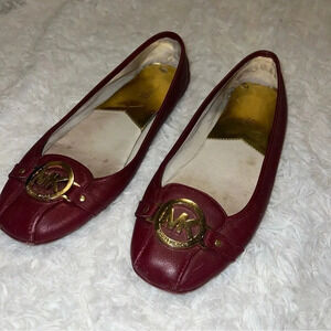 Michael Kors Ballet Flats Deep Red with Gold Detail Size 9.5